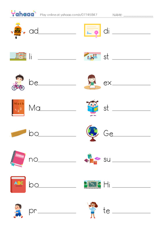 KET Vocabulary: Education PDF worksheet writing row