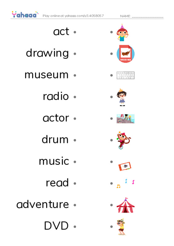 KET Vocabulary: Entertainment and Media PDF link match words worksheet