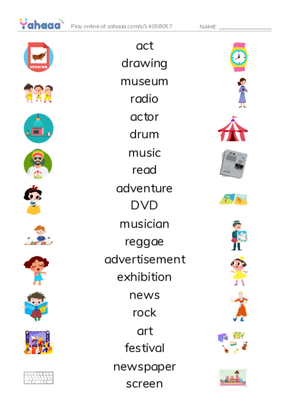 KET Vocabulary: Entertainment and Media PDF three columns match words