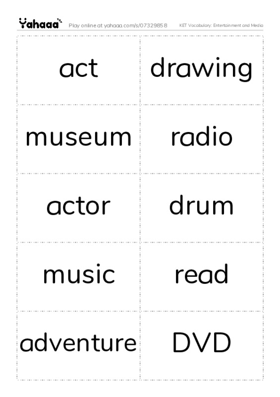 KET Vocabulary: Entertainment and Media PDF two columns flashcards