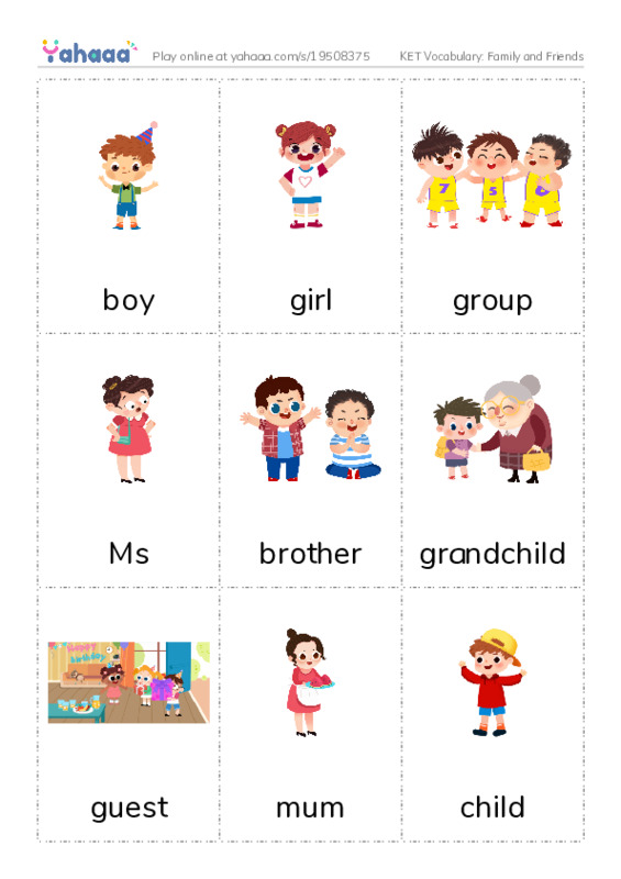 KET Vocabulary: Family and Friends PDF flaschards with images