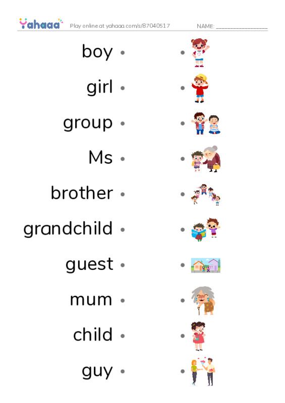 KET Vocabulary: Family and Friends PDF link match words worksheet