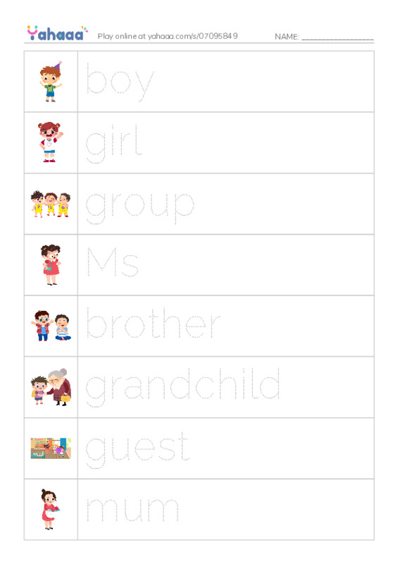 KET Vocabulary: Family and Friends PDF one column image words