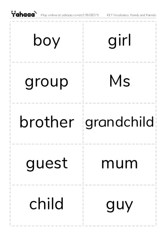 KET Vocabulary: Family and Friends PDF two columns flashcards
