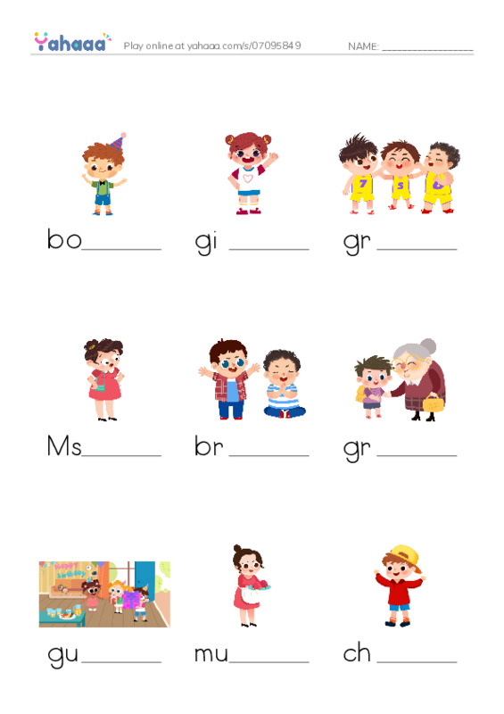 KET Vocabulary: Family and Friends PDF worksheet to fill in words gaps