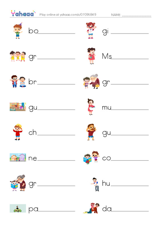 KET Vocabulary: Family and Friends PDF worksheet writing row