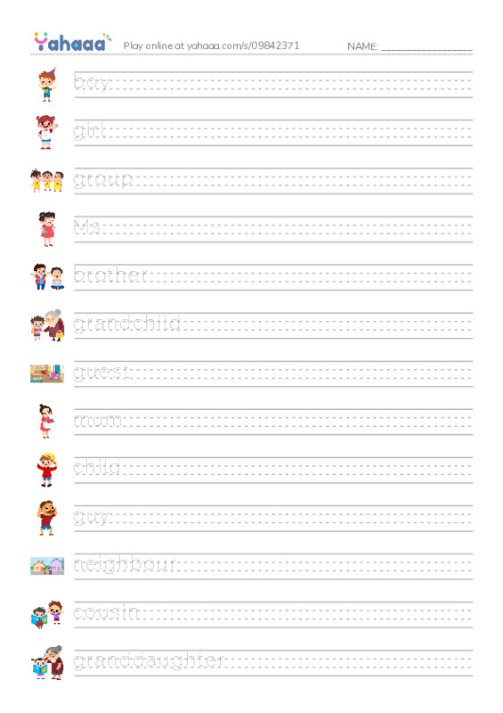 KET Vocabulary: Family and Friends PDF write between the lines worksheet