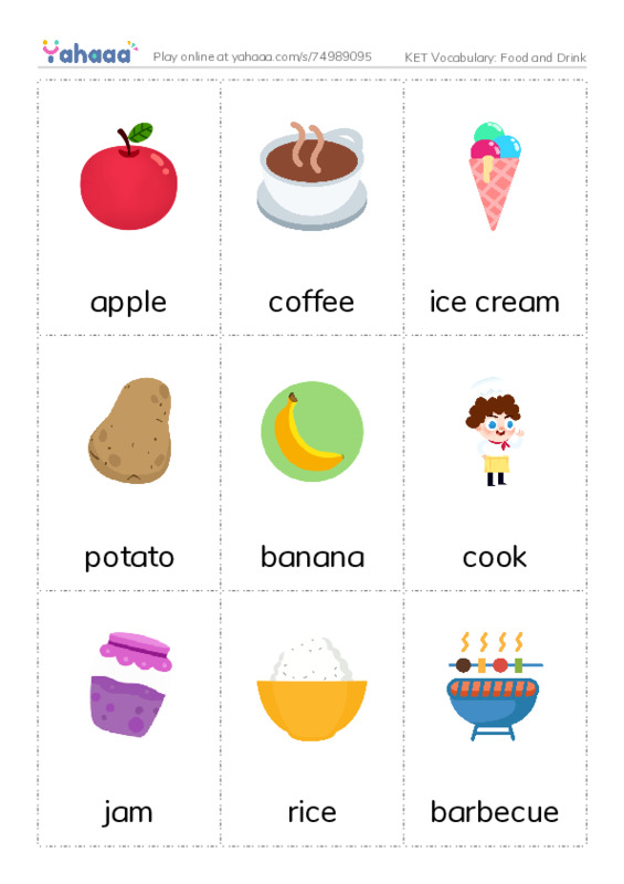 KET Vocabulary: Food and Drink PDF flaschards with images