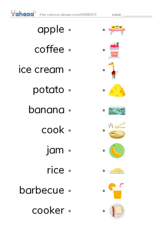 KET Vocabulary: Food and Drink PDF link match words worksheet