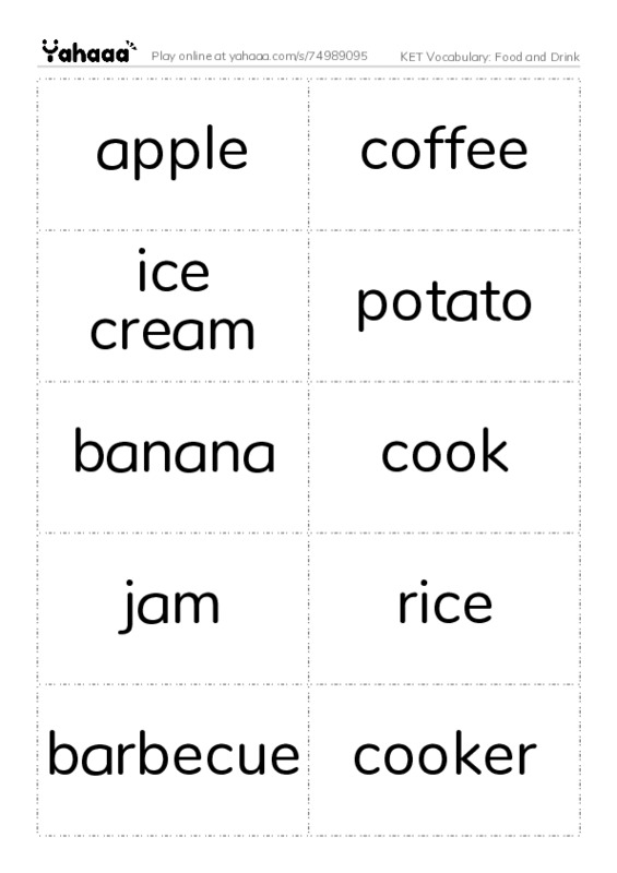 KET Vocabulary: Food and Drink PDF two columns flashcards