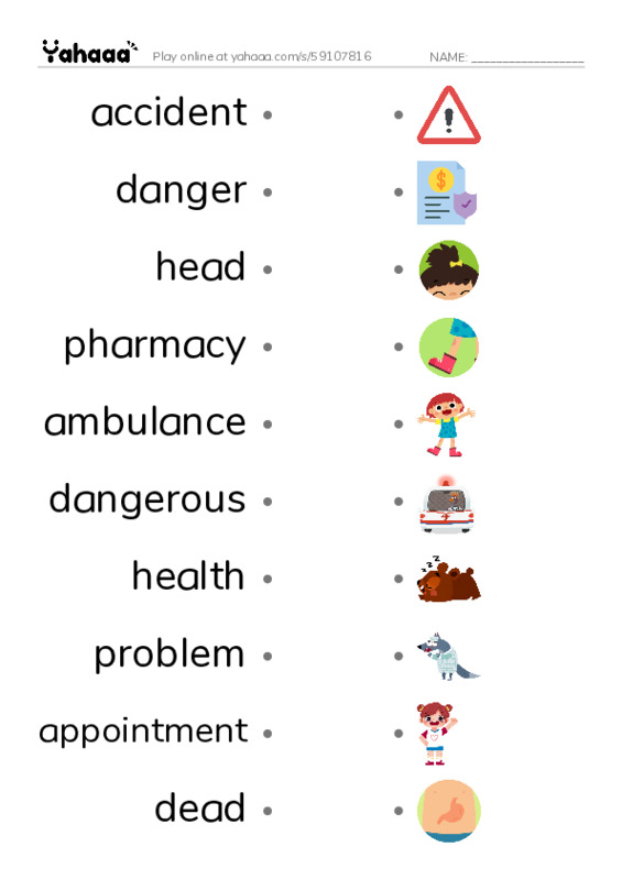 KET Vocabulary: Health, Medicine and Exercise PDF link match words worksheet