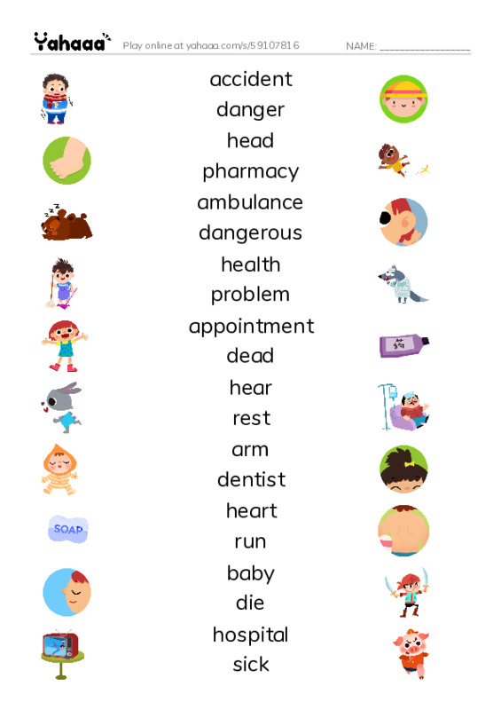 KET Vocabulary: Health, Medicine and Exercise PDF three columns match words