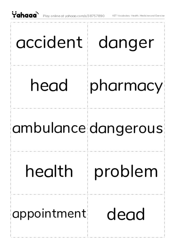 KET Vocabulary: Health, Medicine and Exercise PDF two columns flashcards
