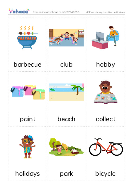 KET Vocabulary: Hobbies and Leisure PDF flaschards with images