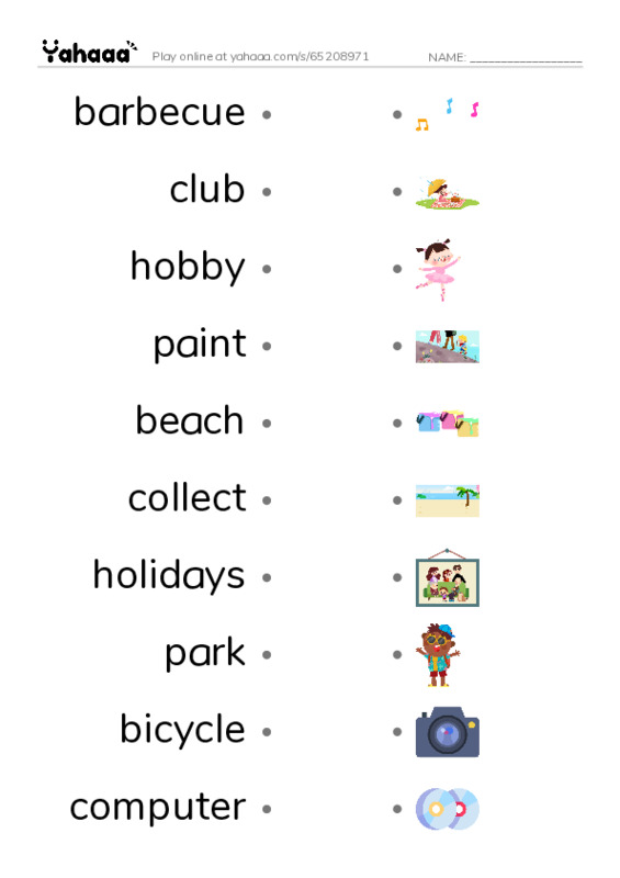 KET Vocabulary: Hobbies and Leisure PDF link match words worksheet
