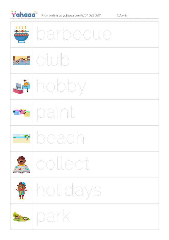 KET Vocabulary: Hobbies and Leisure PDF one column image words