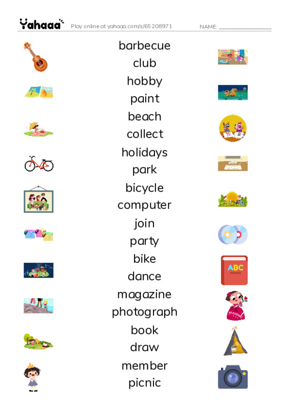 KET Vocabulary: Hobbies and Leisure PDF three columns match words