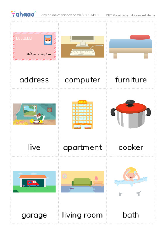 KET Vocabulary: House and Home PDF flaschards with images