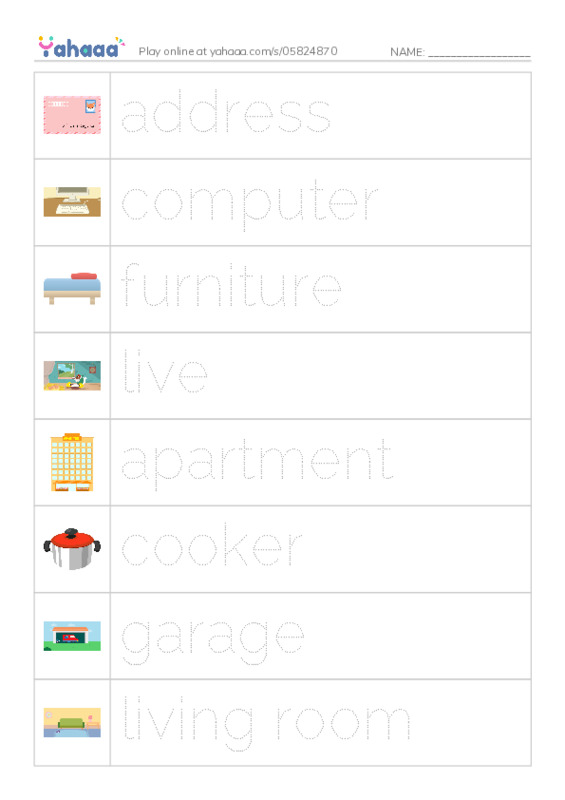 KET Vocabulary: House and Home PDF one column image words