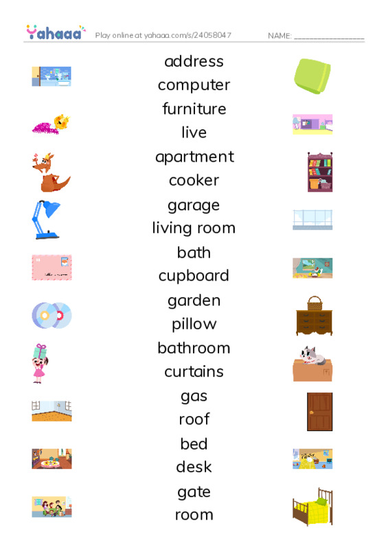 KET Vocabulary: House and Home PDF three columns match words