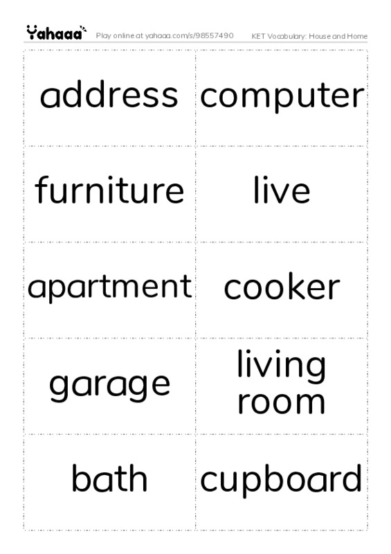 KET Vocabulary: House and Home PDF two columns flashcards