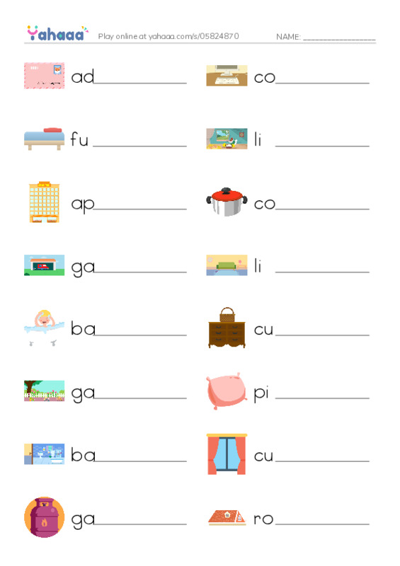 KET Vocabulary: House and Home PDF worksheet writing row