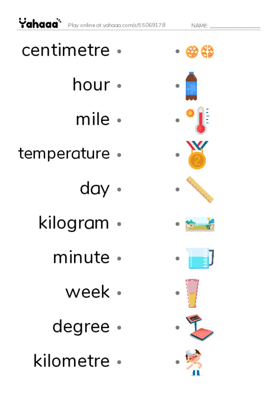 KET Vocabulary: Measurements PDF link match words worksheet