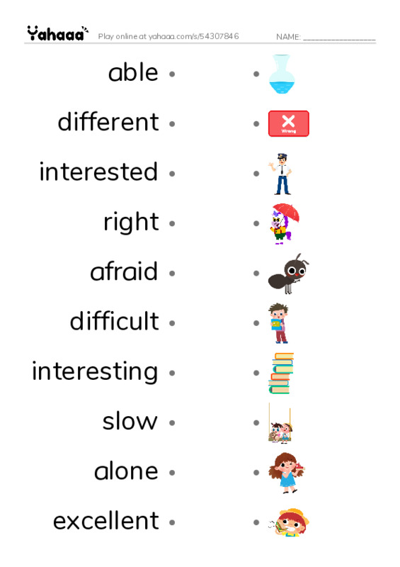 KET Vocabulary: Personal Feelings, Opinions and Experiences PDF link match words worksheet