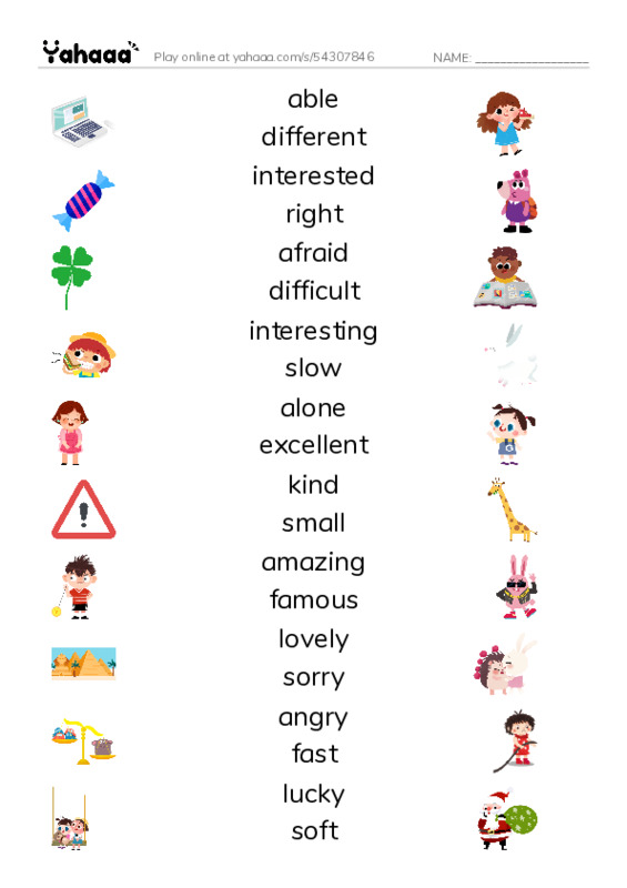 KET Vocabulary: Personal Feelings, Opinions and Experiences PDF three columns match words