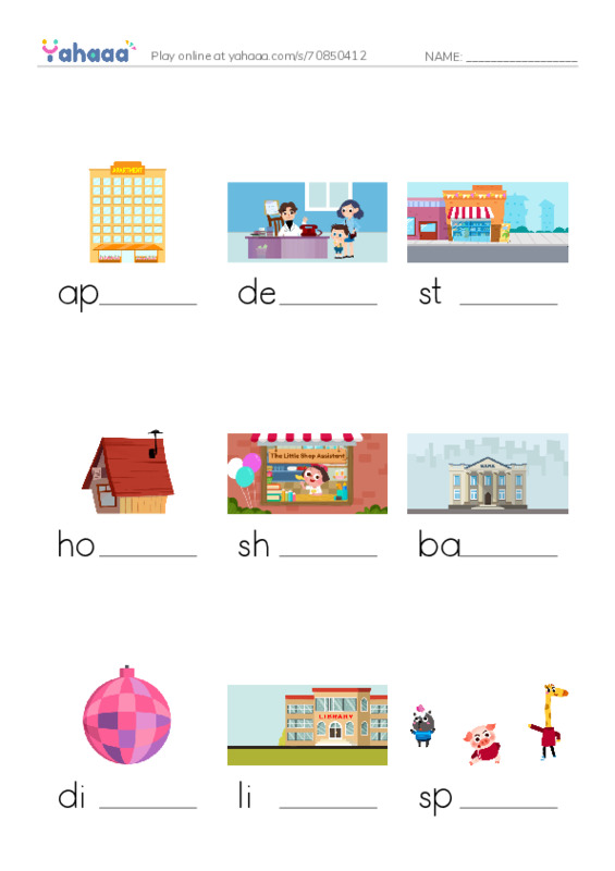 KET Vocabulary: Places - Buildings PDF worksheet to fill in words gaps