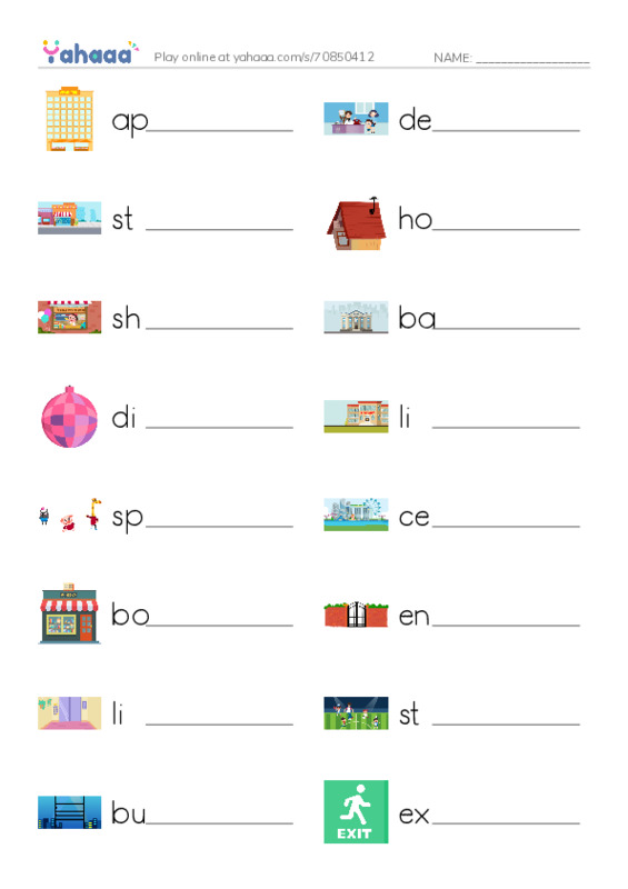 KET Vocabulary: Places - Buildings PDF worksheet writing row