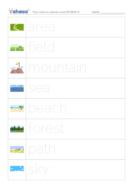 KET Vocabulary: Places - Countryside PDF one column image words