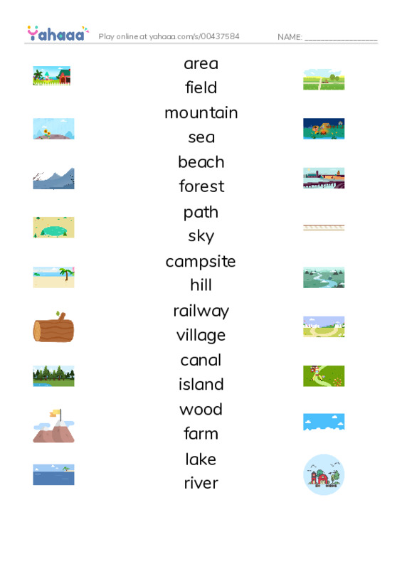 KET Vocabulary: Places - Countryside PDF three columns match words