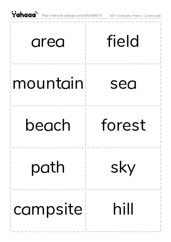KET Vocabulary: Places - Countryside PDF two columns flashcards