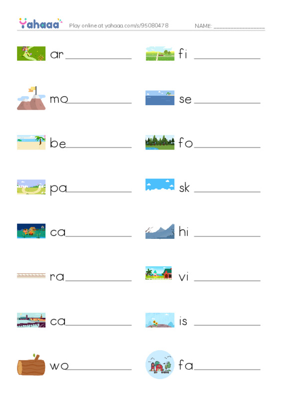 KET Vocabulary: Places - Countryside PDF worksheet writing row