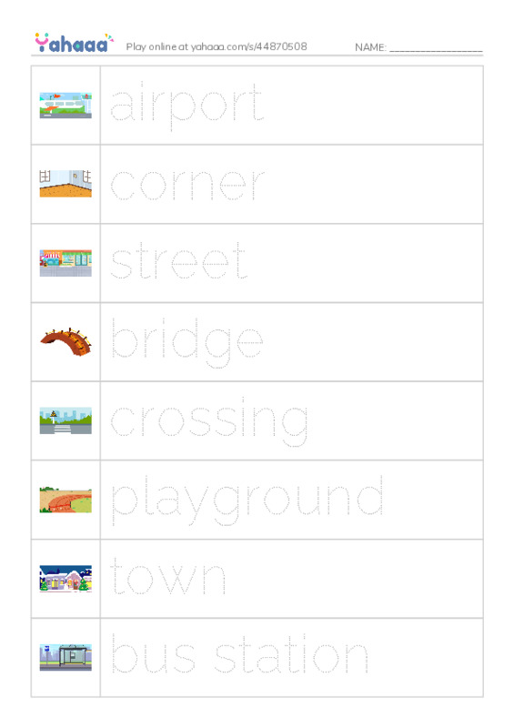 KET Vocabulary: Places - Town and City PDF one column image words