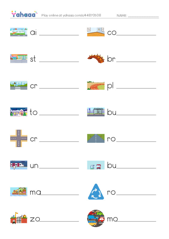 KET Vocabulary: Places - Town and City PDF worksheet writing row