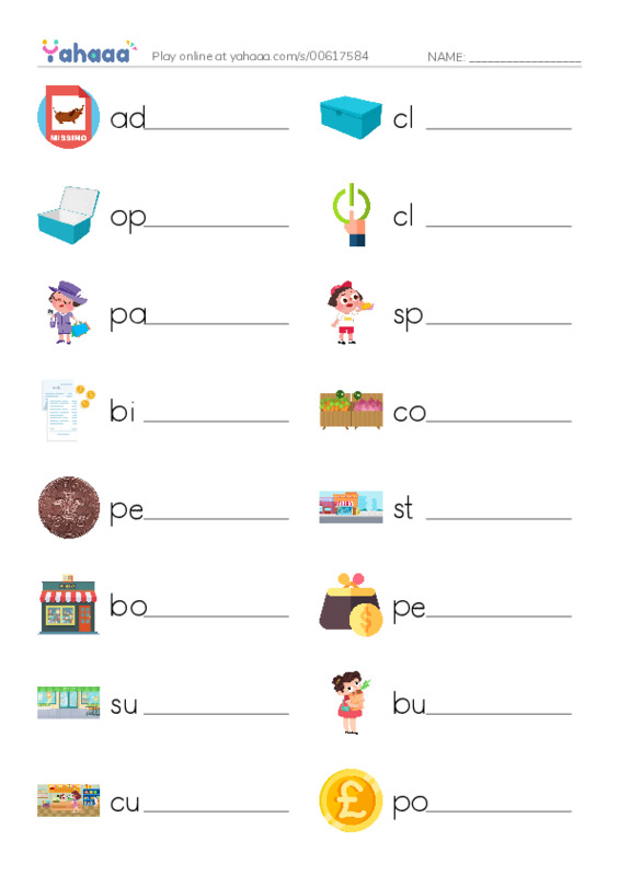 KET Vocabulary: Shopping PDF worksheet writing row