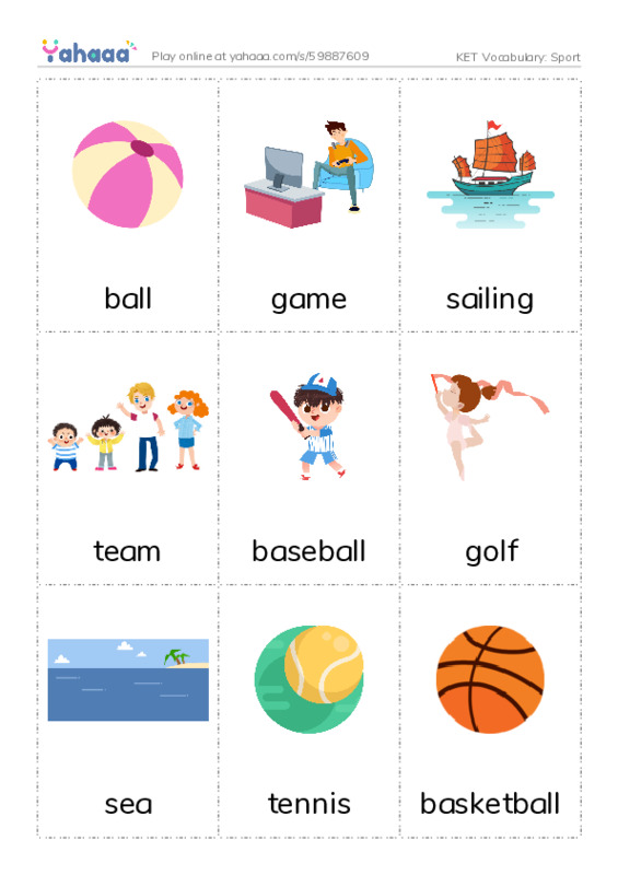 KET Vocabulary: Sport PDF flaschards with images