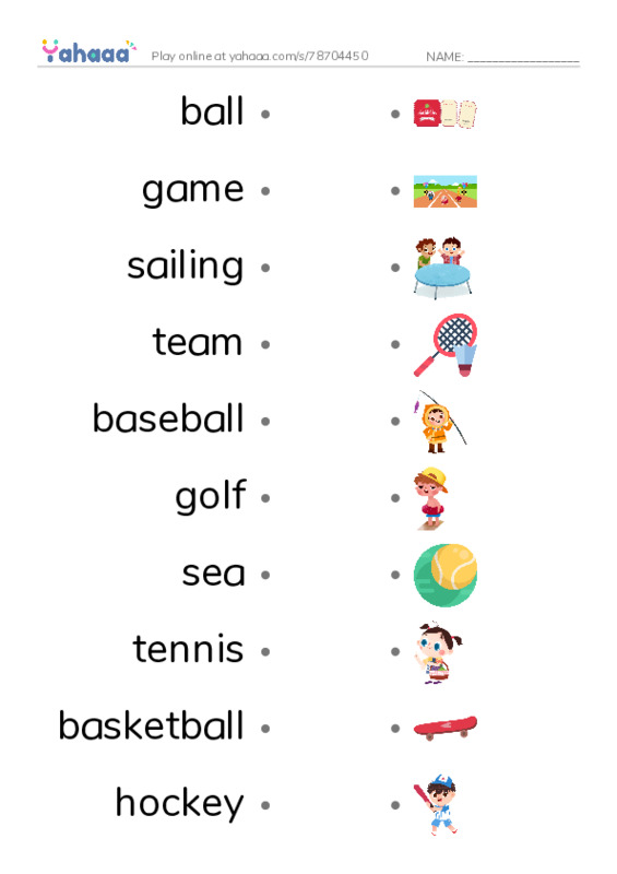 KET Vocabulary: Sport PDF link match words worksheet