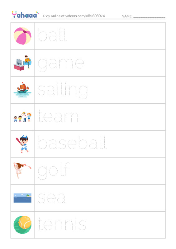 KET Vocabulary: Sport PDF one column image words