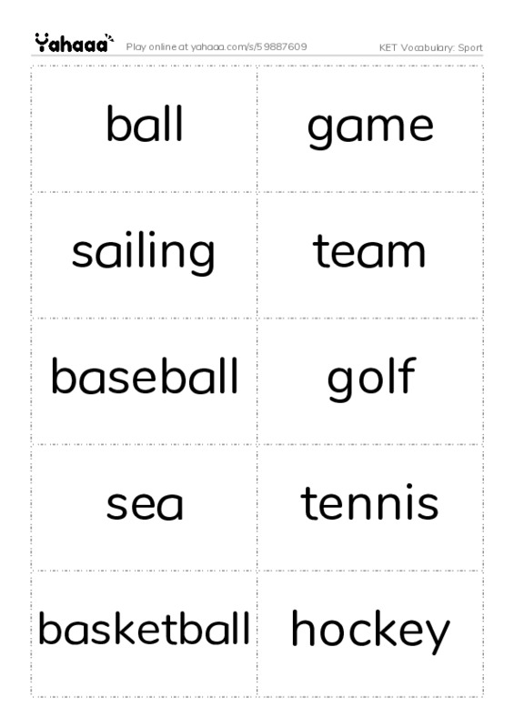 KET Vocabulary: Sport PDF two columns flashcards