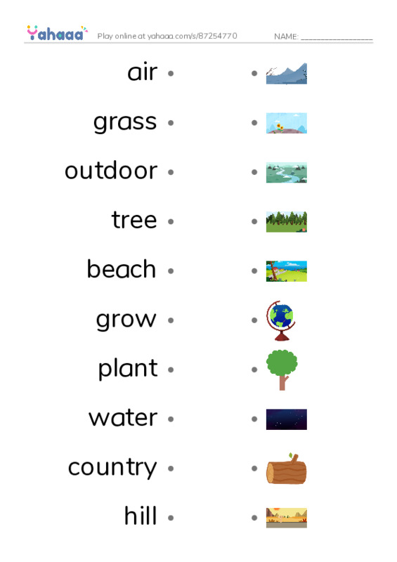 KET Vocabulary: The Natural World PDF link match words worksheet