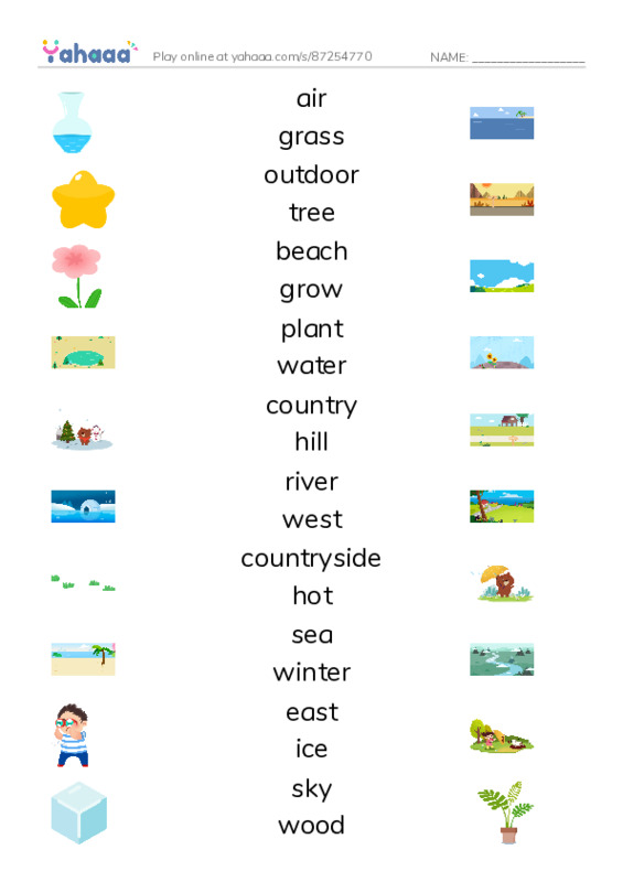 KET Vocabulary: The Natural World PDF three columns match words