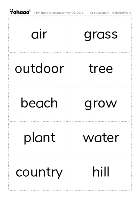 KET Vocabulary: The Natural World PDF two columns flashcards