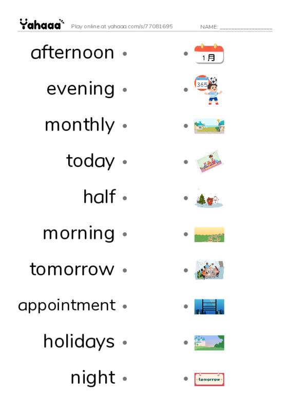 KET Vocabulary: Time PDF link match words worksheet