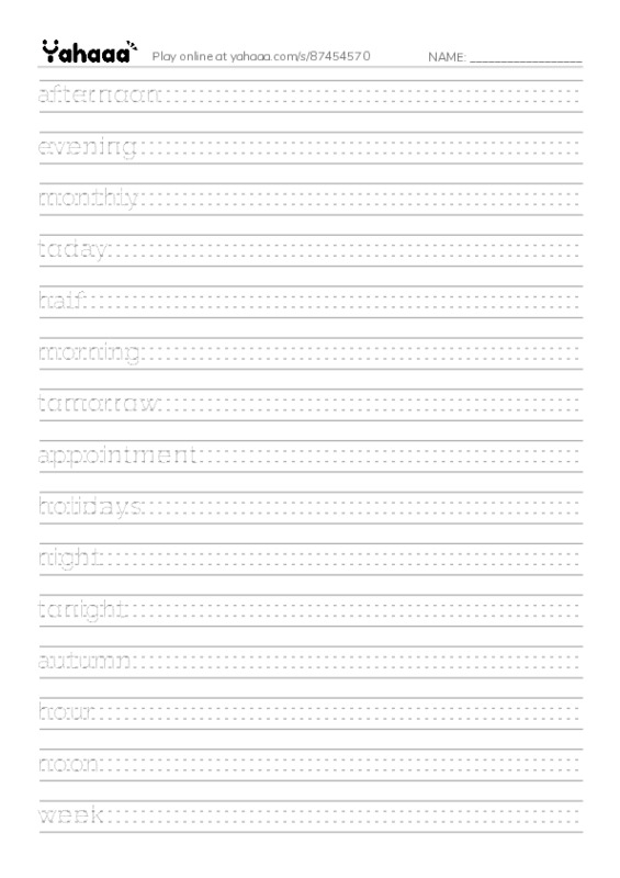 KET Vocabulary: Time PDF write between the lines worksheet