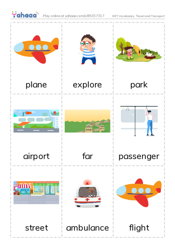KET Vocabulary: Travel and Transport PDF flaschards with images
