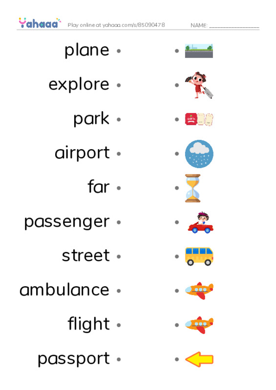 KET Vocabulary: Travel and Transport PDF link match words worksheet