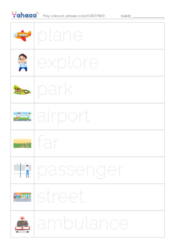 KET Vocabulary: Travel and Transport PDF one column image words
